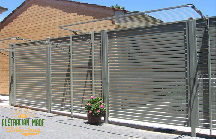 Austral Ground Mount Kit - Ground Mounted In Front Of Fence - Australian Made Clotheslines