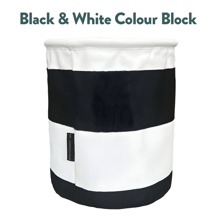 canvas peg bag in black and white colour block