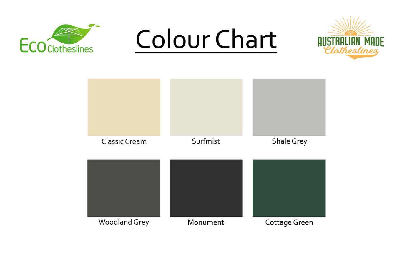 Eco 180 Clothesline - Colour Chart