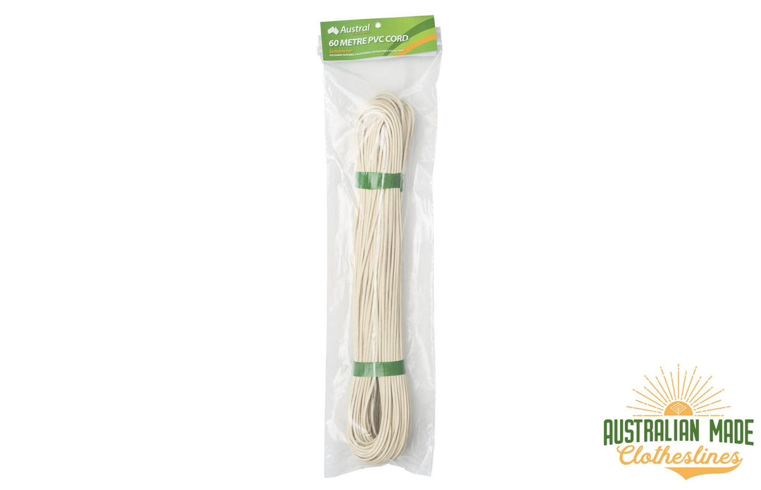Austral 60m Clothesline Cord - Cream wrapped - Australian Made Clotheslines