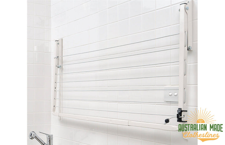 Austral Indoor Outdoor Clothesline - Wall Mounted Folded Down - Australian Made Clotheslines