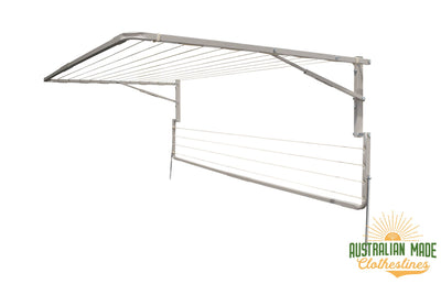 Eco 300 Clothesline - Surfmist Right Side View With Eco Lowline Attachment Folded Down - Australian Made Clotheslines