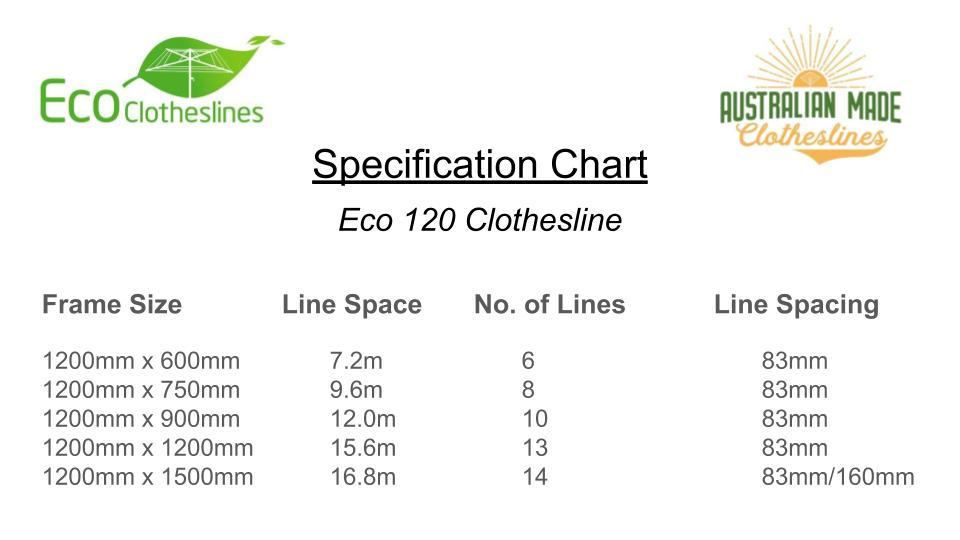 Eco 120 Clothesline - Specification Chart - Australian Made Clotheslines