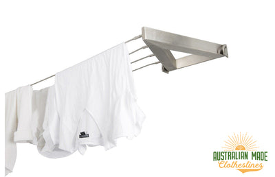 Evolution 316 Stainless Steel Clothesline - 4 Line Stainless Steel Right Side Perspective With Hanged Shirt - Australian Made Clotheslines